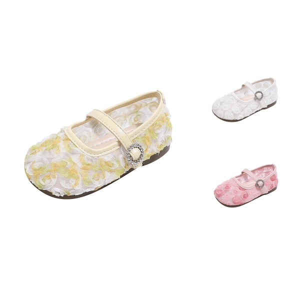 Gyujnb Toddler Girls Rose Lace Mary Jane Shoes Rhinestone Buckle Breathable Mesh Soft Sole for Summer Casual Wear,5-6 Years