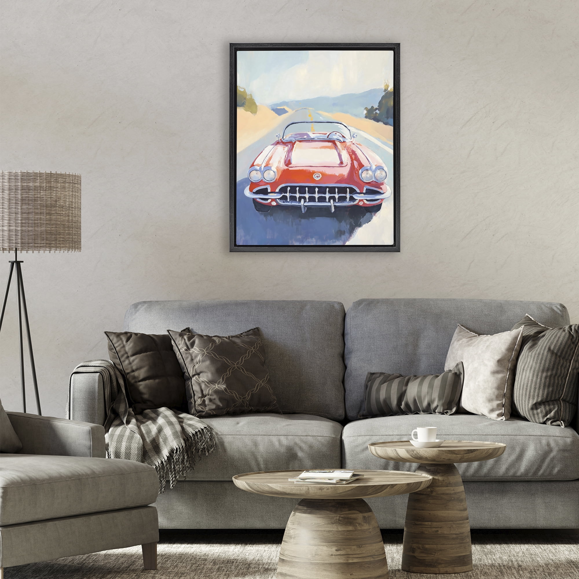 Stupell Industries Red Sports Car on Journey Black Framed Floater Canvas Wall Art, design by The Prints Vibe