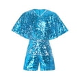 thumbnail image 2 of TiaoBug Kids Girls Allover Sequin Jumpsuit V-Neck Cap Sleeve Sparkly Pageant Party Dance Formal Romper Light Blue 8, 2 of 4