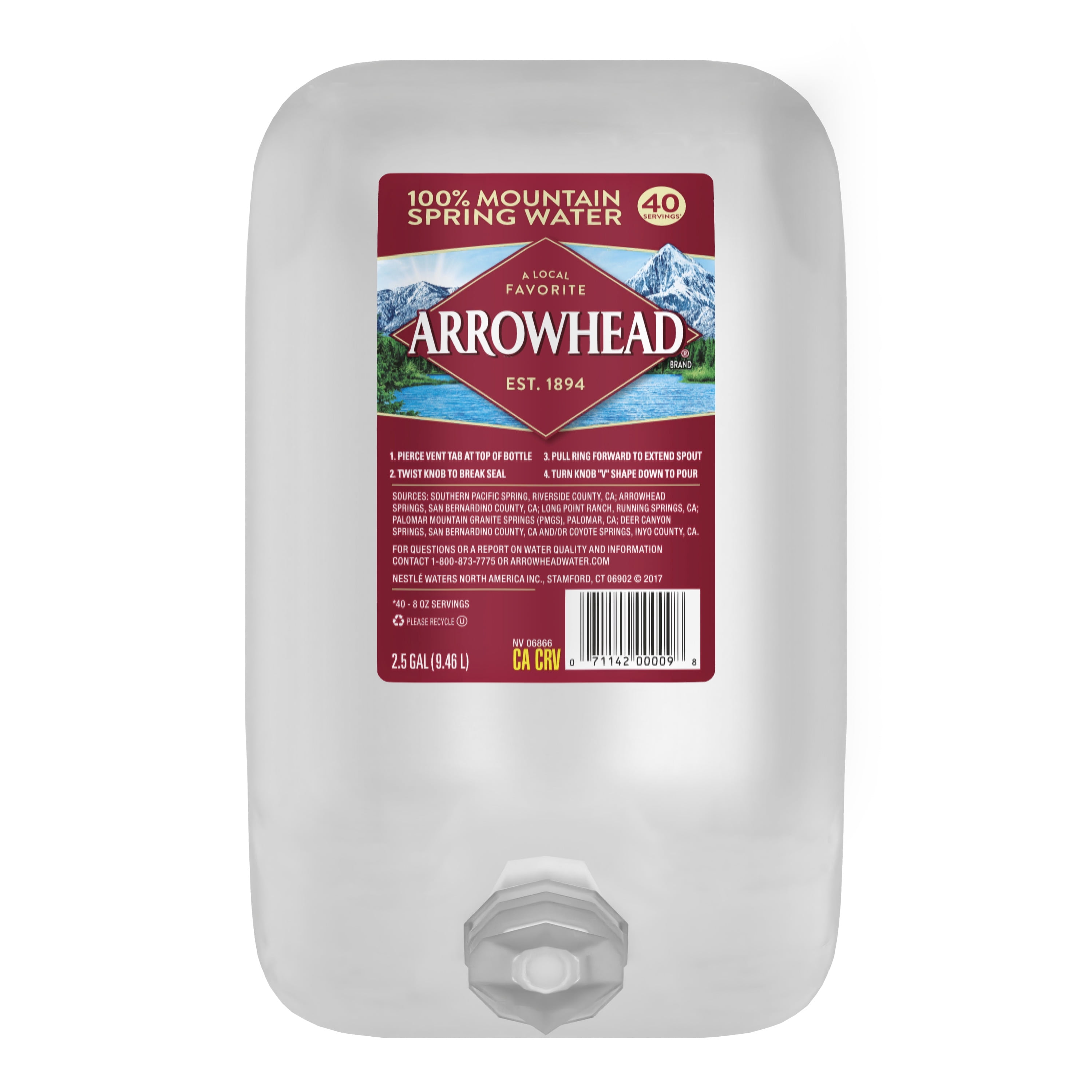 ARROWHEAD Brand 100 Mountain Spring Water, 2.5gallon plastic jug