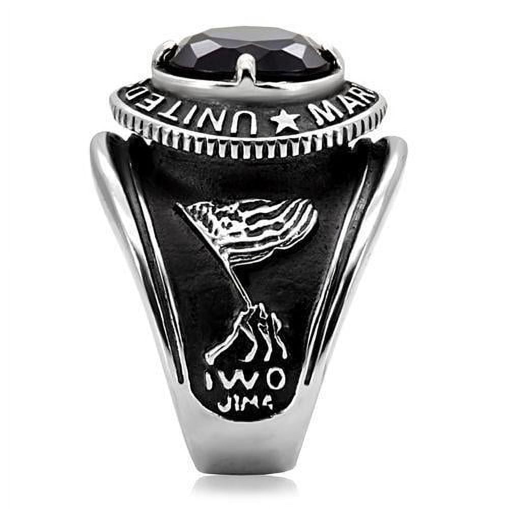 US Marines Ring for Men and Women Unisex Stainless Steel Military Patriotic Ring in Silver with Blue Stone Rock