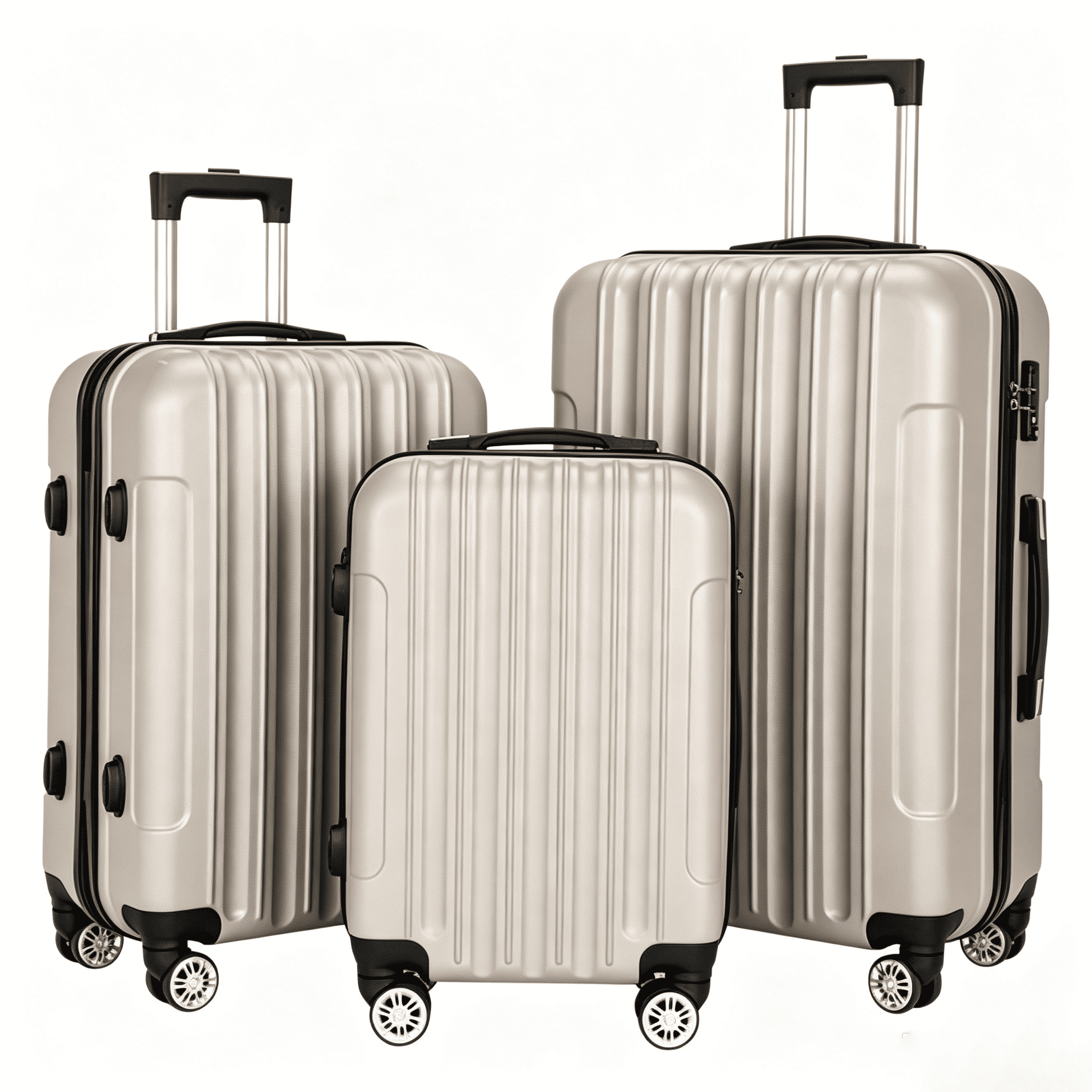 20in 24in 28in 3PCS Suitcase Set Striped Textured Suitcase ABS Trolley Case, Champagne Gold