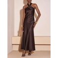 thumbnail image 6 of Brown Women Elegant Satin Halter Neck Long Maxi Dress For Evening Party, 6 of 11