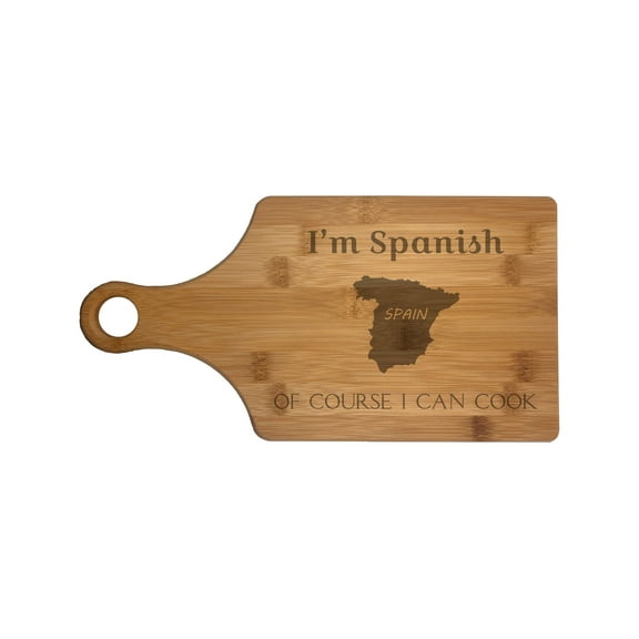 PrecisionNC Chef Gifts I'm Spanish Of Course I Can Cook Engraved Paddle Shaped Natural Wood Cutting Board Kitchen Decor Bamboo