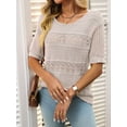 thumbnail image 2 of Womens Short Sleeve Sweaters Summer Round Neck Pullover Sweater Crochet Tops Oatmeal Color XL, 2 of 7