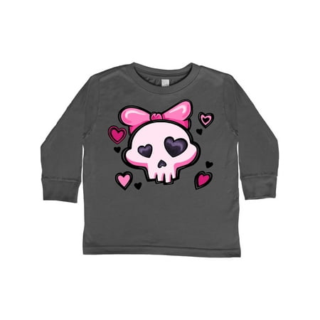 

Inktastic Cute Skull Pink Bow and Hearts Gift Toddler Boy or Toddler Girl Long Sleeve T-Shirt