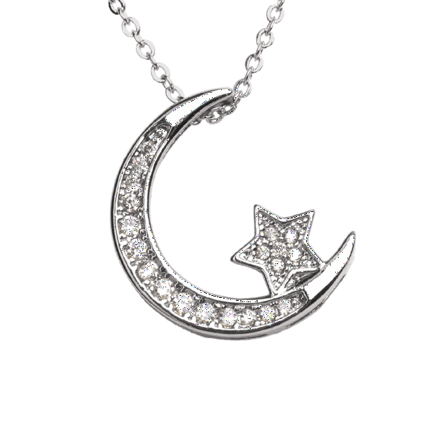 Collar para Mujer de Luna y Estrella con Zirconia Cúbica LuckyLy, Baño de Oro 14k o Rodio Color Plata plateado UNITALLA
