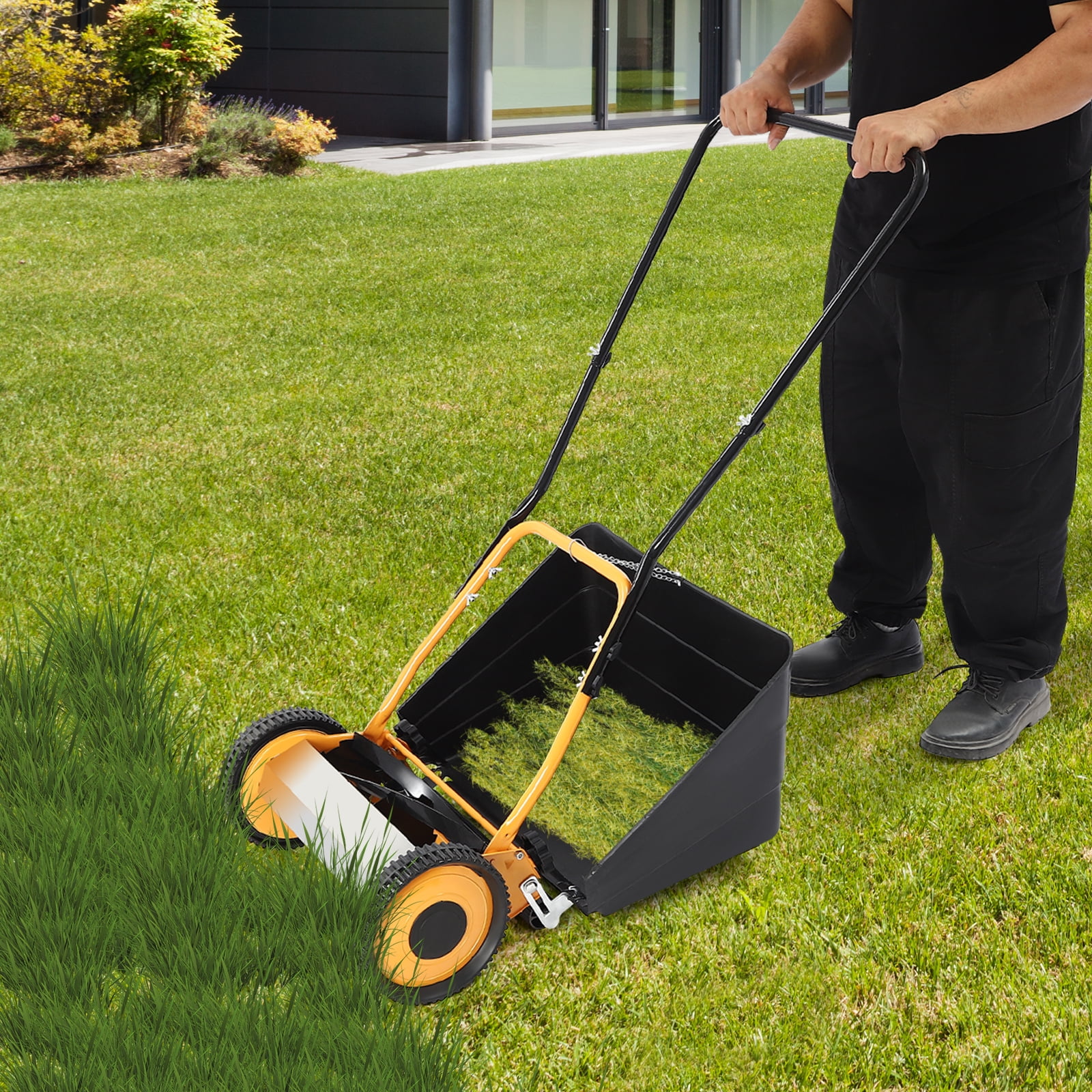 14 Inch Manual Push Reel Lawn Mower, Hand Push Mowers with Collecting Box Adjustable Mowing Height Push Lawn Sweeper Grass Catcher for Yards, Lawns, Sidewalks