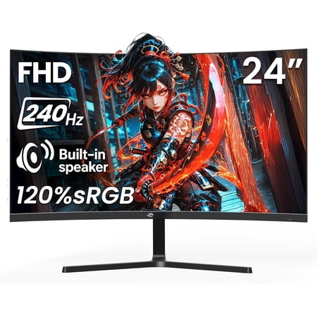 24" 240Hz Gaming , Curved FHD 1920 x 1080P, -in Speakers, Support 120% sRGB, FreeSync, Low Motion Blur, Wall Mount Installs Compatible, for Office and (HDMI 2.0&DP 1.4)-Black