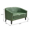 thumbnail image 4 of 50" Faux Leather Small Barrel Love Seat Settee, Diamond Tufted Back Compact Loveseat Sofa with Nailhead Trim, Modern 2-Seater Couch with Solid Wood Legs for Small Spaces, Apartments, Green, 4 of 15