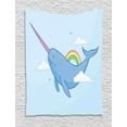 thumbnail image 1 of Narwhal Tapestry, Abstract Fantastical Whale with Horn Flying in the Sky Among Clouds and Rainbow, Wall Hanging for Bedroom Living Room Dorm Decor, 60W X 80L Inches, Multicolor, by Ambesonne, 1 of 2