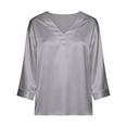 thumbnail image 5 of Fewfanhot Womens Fashion Silk Satin Tops Cap Three-Quarter Sleeve Blouse V Neck Shirts Business Casual Outfits, 5 of 7