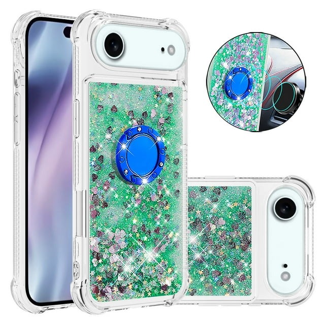 GANGXUN Funda Glitter Líquida para iPhone 17 Air con Anillo Brillante, TPU Antichoques y Esquinas Reforzadas, Soporte