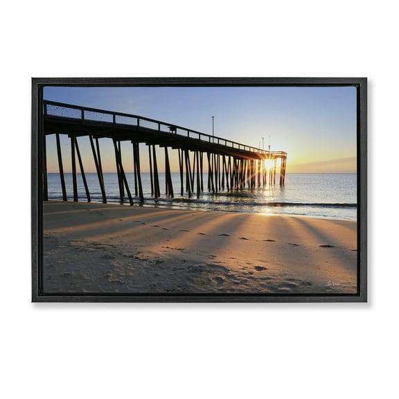 Stupell Industries Tall Sunlit Dock Landscape & Nature Photography Black Floater Framed Canvas Art Print Wall Art, 25 x 17