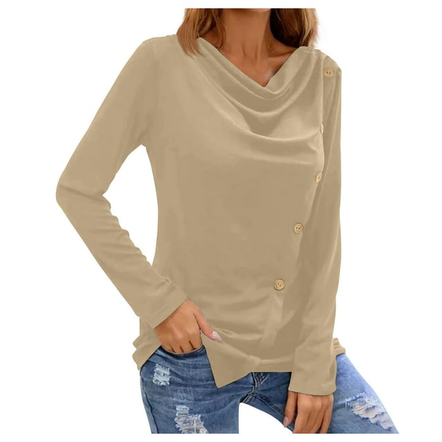 FAIWAD Women's Casual Tunic Tops Long Sleeve Button Down Solid Color Spring Summer Loose Slim Tops