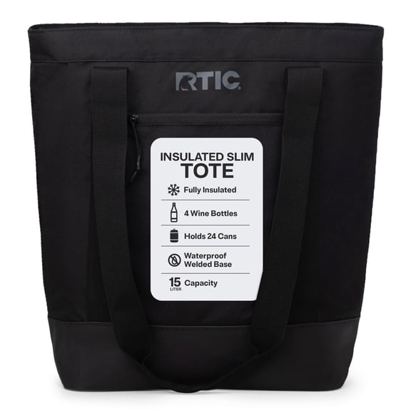 RTIC Everyday Insulated Slim Tote Bag, 15 Ltr Cooler Bag, Leak-Free Interior, Black