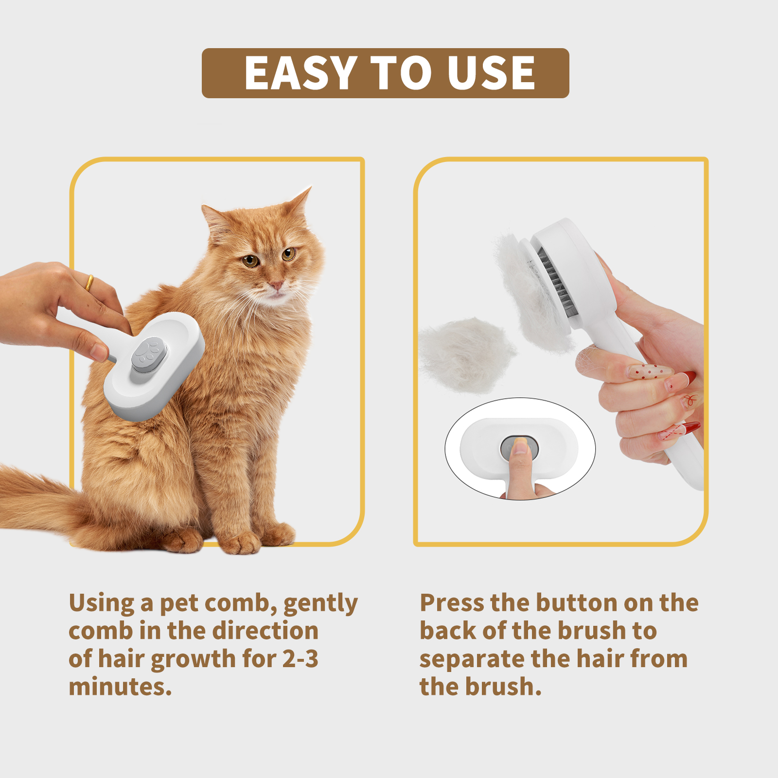 Grooming Brush for Pet Cats Dogs, Silicone and Steel Bristles for Shedding, Detangling & Long Hair Care, Gray