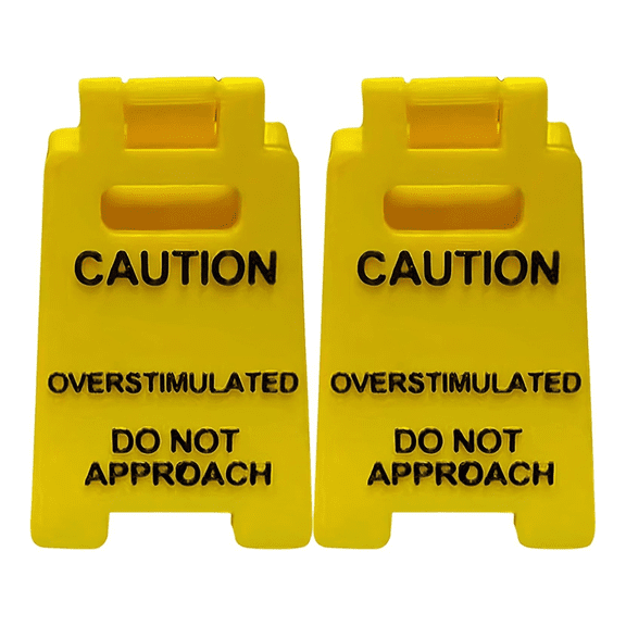 Caution Overstimulated Desk Sign, Do Not Approach Fun Mini Signage, Novelty Decor, Cubicle Accessories (2pcs)