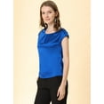 thumbnail image 4 of Unique Bargains Blouse Soyeuse à Manches Courtes pour Femmes Col Rond Plissé Décontracté Élégant, 4 of 6