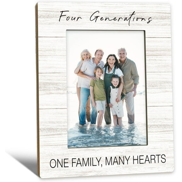 Four Generations Picture Frame 5x7, Family Photo Frame, Birthday Christmas Gifts for Parents Grandparents, One Family Many Hearts Wooden Picture Photo Frames for Desk Home Room Decor