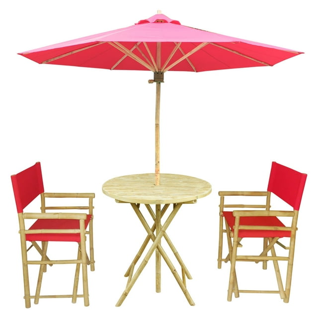Statra Bamboo Square 3 Piece Patio Dining Set with Matching Umbrella