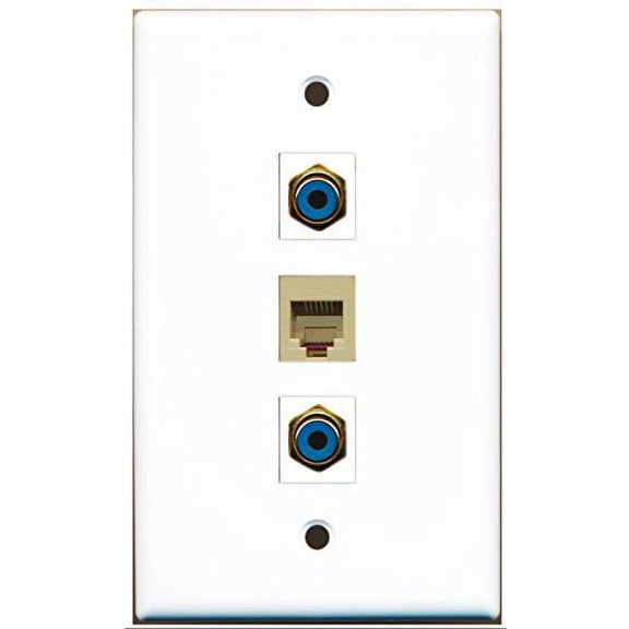 RiteAV - 2 Port RCA Blue and 1 Port Phone RJ11 RJ12 Beige Wall Plate