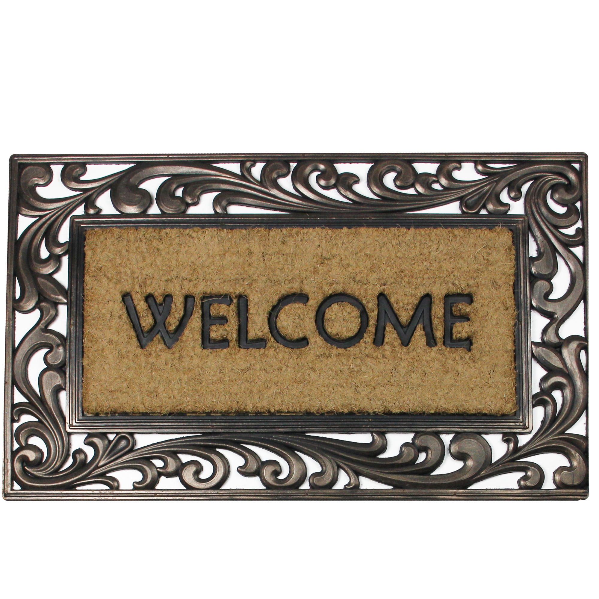 Welcome Rubber And Coir Outdoor Rectangular Door Mat 30 X 18