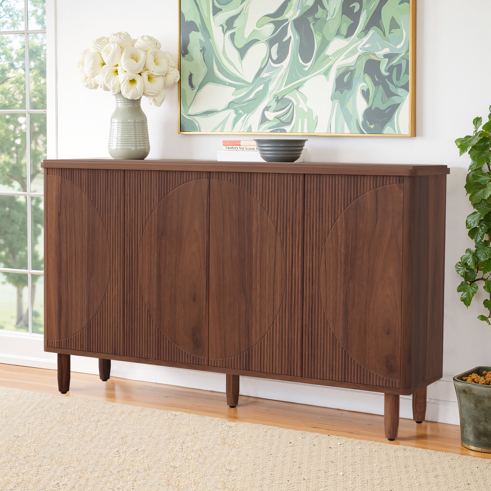 MAYEERTY Spacious Countertop Buffet Cabinet 4-Tier Storage for Dishware Utensils