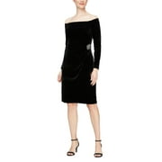 Alex Evenings Velvet Short Off-the-Shoulder Sheath Dress (Womens, Black, 10)