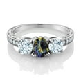 thumbnail image 2 of Gem Stone King 2.07 Ct Oval Blue Mystic Topaz Sky Blue Aquamarine 925 Sterling Silver Moissanite Ring (Size 8), 2 of 4
