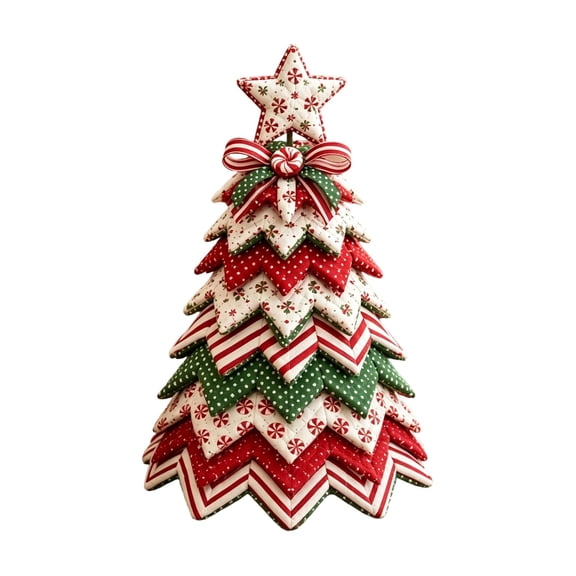 2026 Christmas Home Party Decor DIY Quilted Christmas Tree Tabletop Decor Hand Stitched Fabric Xmas Tree Ornament Vintage Patchwork Christmas Desktop Decoration For Home Party Holiday Display