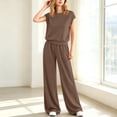 thumbnail image 7 of 2 Piece Sets for Women Sawvnm Women’s Fashion Solid-Color Round Neck Sleeveless Top Elastic Waist Pocket Pants Sets Brown XXL, 7 of 7
