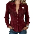 thumbnail image 4 of Women's Western Cowgirl Suede Shirts Vintage Button Down Slim Fit Fringe Shirts Tops,Long Sleeve Shirts for Women Solid Color Suede Fringe Western Tassel V Neck Spring Shirt Tops Summer Casual L, 4 of 5