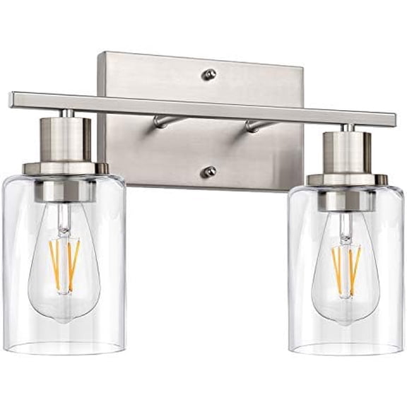 2-Light Bathroom Light Fixtures, Modern Vanity Lights with Clear Glass Shade, Brushed Nickel Bathroom Vanity Light Over Mirror, Living Room