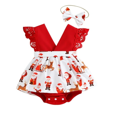 

Meihuida Baby Girl Romper Suit Fly Sleeve V Neck Plaid Snowflake Print Ruffle Buttons Fall Short Romper Headband