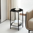 thumbnail image 1 of KOSSMAI Table Basse Ronde à 2 Niveaux en Pierre Frittée avec Pieds en Métal pour Salon Chambre Noir, 1 of 5