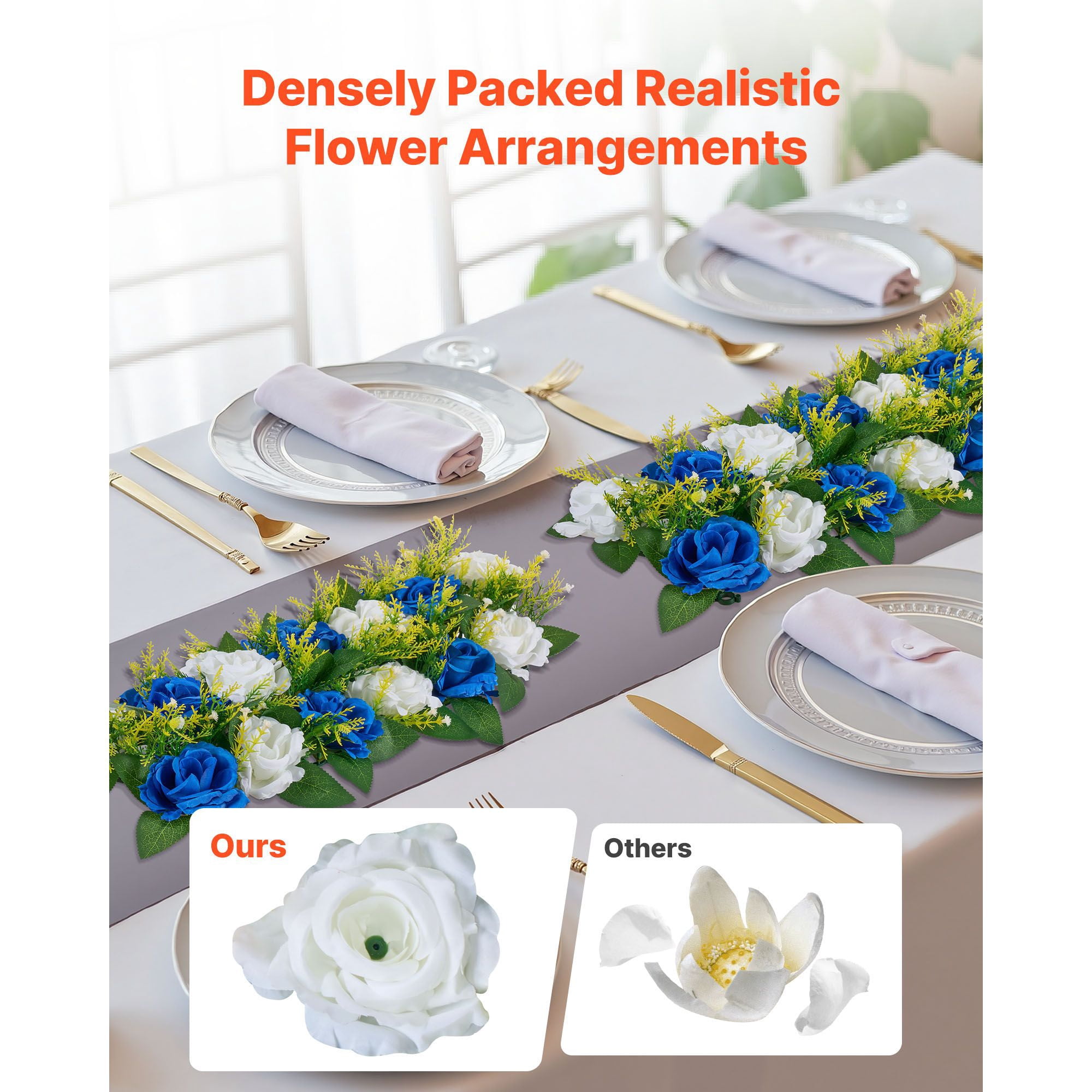 10-Pack Artificial Floral Centerpieces 19.7x8.7x4.7 Inch, Blue & White Roses, for Wedding Party Table Decor