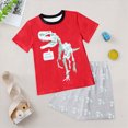 thumbnail image 2 of TOWED22 Toddler Kid Boy Clothes Cartoon Dinosaur Print Round Neck Short Sleeve Tee Top Elastic Waist Pattern Cargo Shorts 2pcs Summer Outfits(Red,9-10 Y), 2 of 5