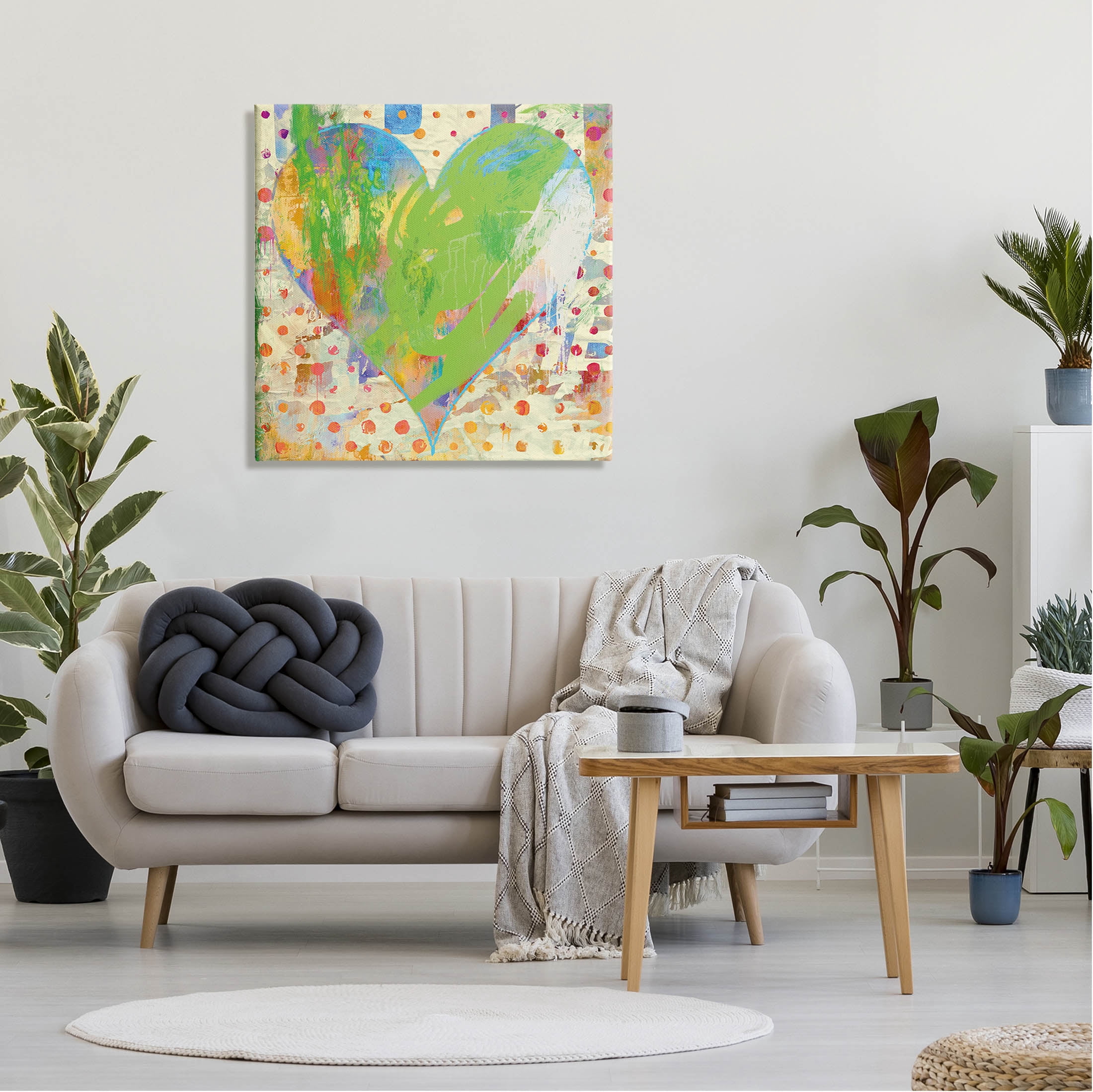 Lime Green Patterned Heart Shape Abstract Graphic Art Gallery Wrapped Canvas Print Wall Art