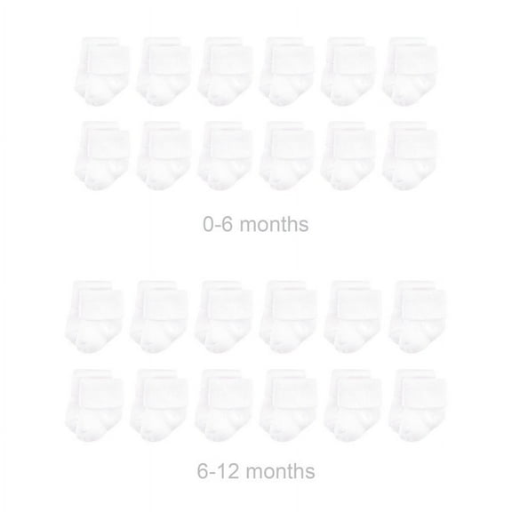 Luvable Friends Unisex Baby Grow with Me Cotton Terry Socks, White, 0-6 and 6-12 Months