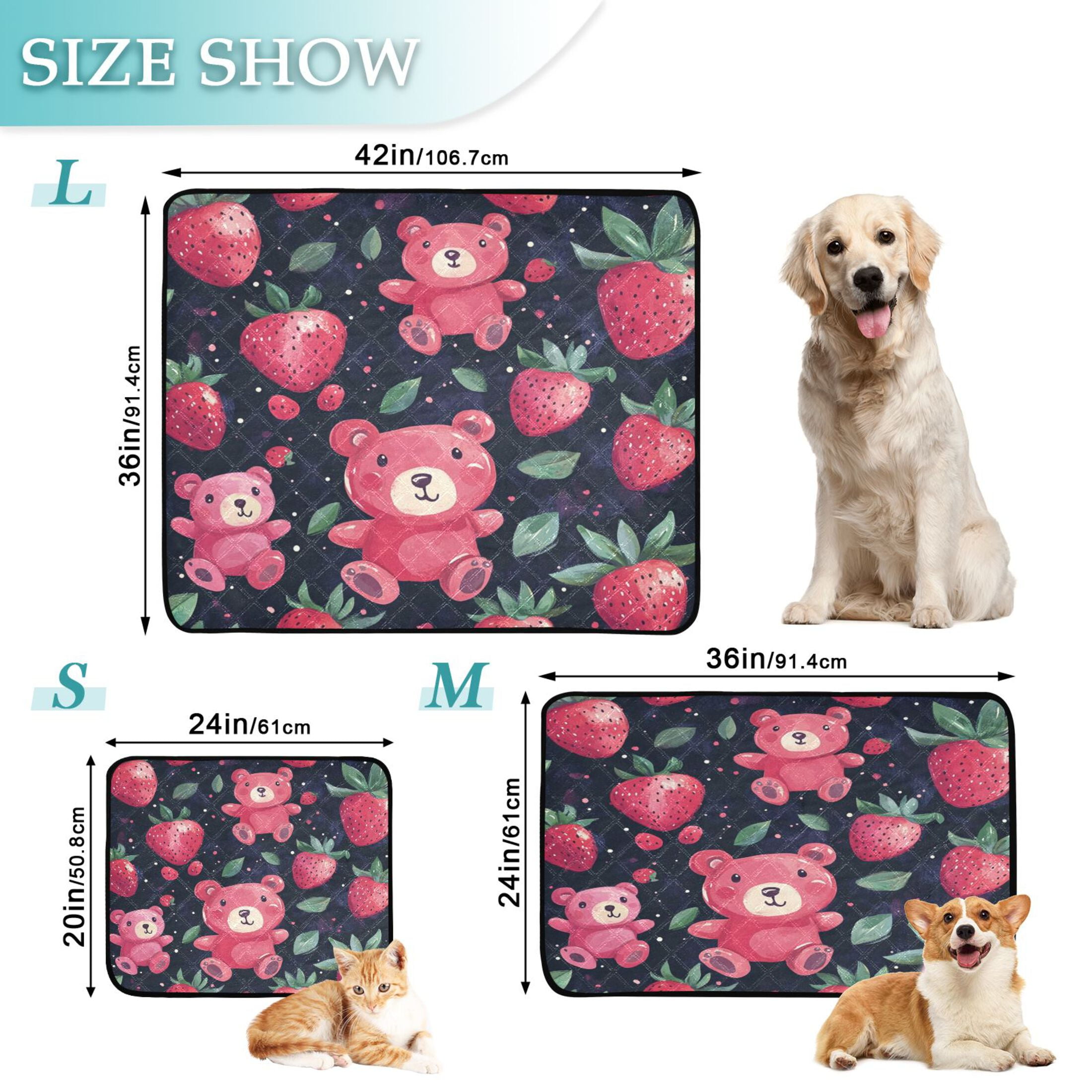 Qxltty Cute Strawberry Bear Cat litter Pads Pet Set of 3 Diaper Mats Center Anti-leakage Layer Absorbent Soft and Comfortable