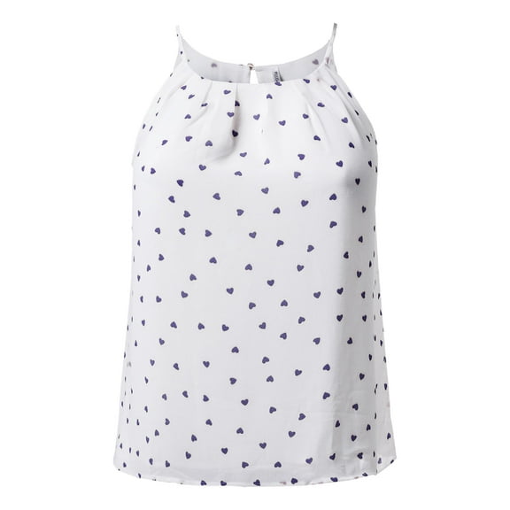 FashionOutfit Women's Plus Size Heart Printed Keyhole Back Lined Chiffon Blouse Pleated Top