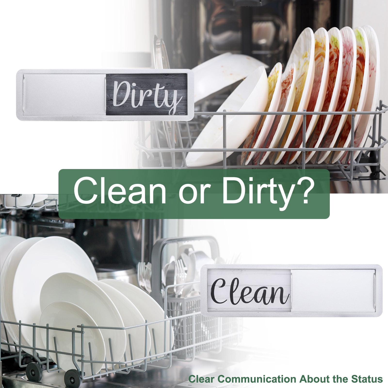 Unique Bargains Dishwasher Magnet Clean Dirty Sign Wood Grain for Home Hotel Silver