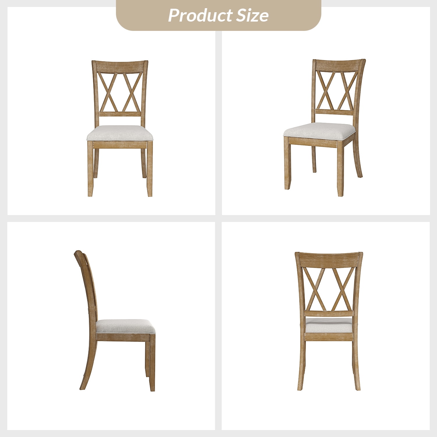 Tina's Home Solid Wood Dining Chairs Set of 2, Farmhouse  Upholstered Armless Side Chairs Crossing High Back Living Room Kitchen