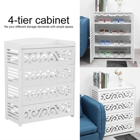 Shoe Cupboard,Zerone 4-Tier White Wooden Shoe Cabinet Storage Rack Organizer Cupboard with Flip Door