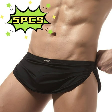 Mens Underwear  Men s Boxer Underwear  Sexy Thongs Split Sides Shorts Briefs Trunks Style UnderpantsL  Black 5PCS