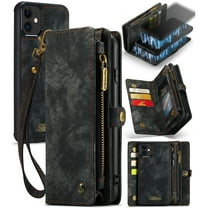 Feishell Durable 2-In-1 Magnetic Detachable Wallet Case for iPhone 11,for Women Men,Premium PU Leather Zipper Pocket Flip Multi Card Slots Purse Phone Case with Wrist Strap,Black