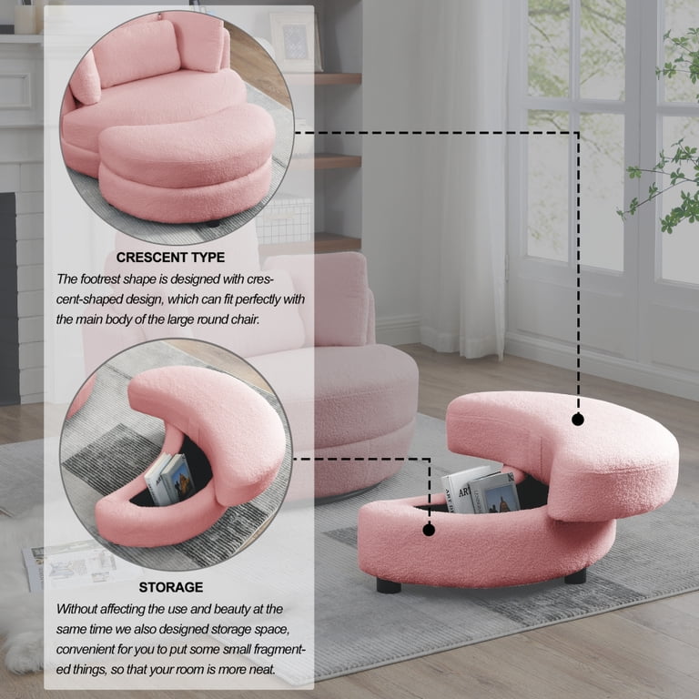 TRIPLE TREE Oversized Swivel Chair with Storage Ottoman, Modern