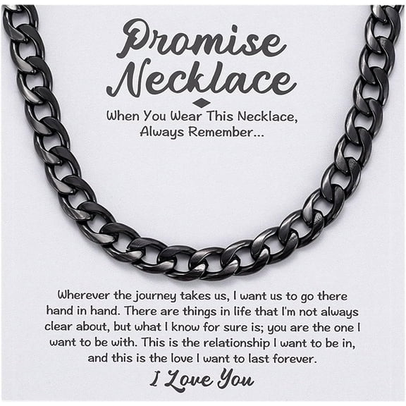 Promise Cuban Chain Necklace, Mens 7mm Thick Cuban Link Chain Necklace Sentimental Gift for Husband, Boyfriend, Fiance, I Love You Gift Ideas for Birthday Anniversary