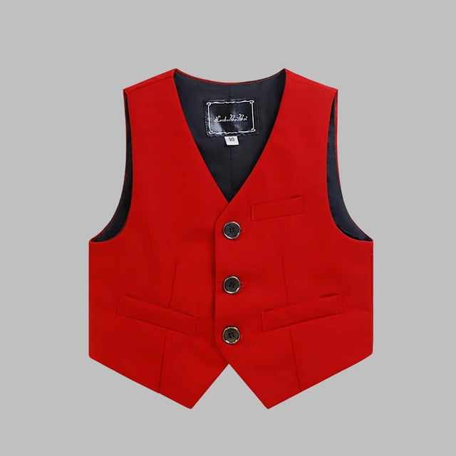Leodye Gilet de Costume Formel Sans Manches à Col en V Ajusté à Trois Boutons pour Garçons 2-14 Ans Rouge 11 Ans